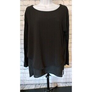 Lena Gabrielle Layered Black Long Sleeve Pullover Tunic Blouse Size Large